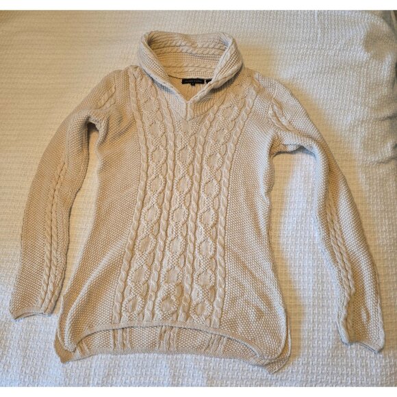 Jeanne Pierre Womens 100% Cotton Cable Knit Sweater Cream Shawl Collar Long Slee - Picture 9 of 10